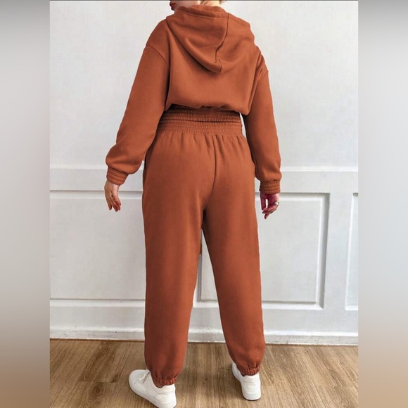 Womens 2 Piece Sweatsuit Crop Pullover Sweatshirt Joggers Pants Tracksuit Set - Picture 2 of 2